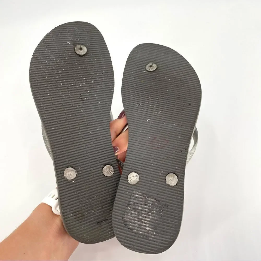 Havaianas gray and teal butterfly flip flops size 6 (37/38)